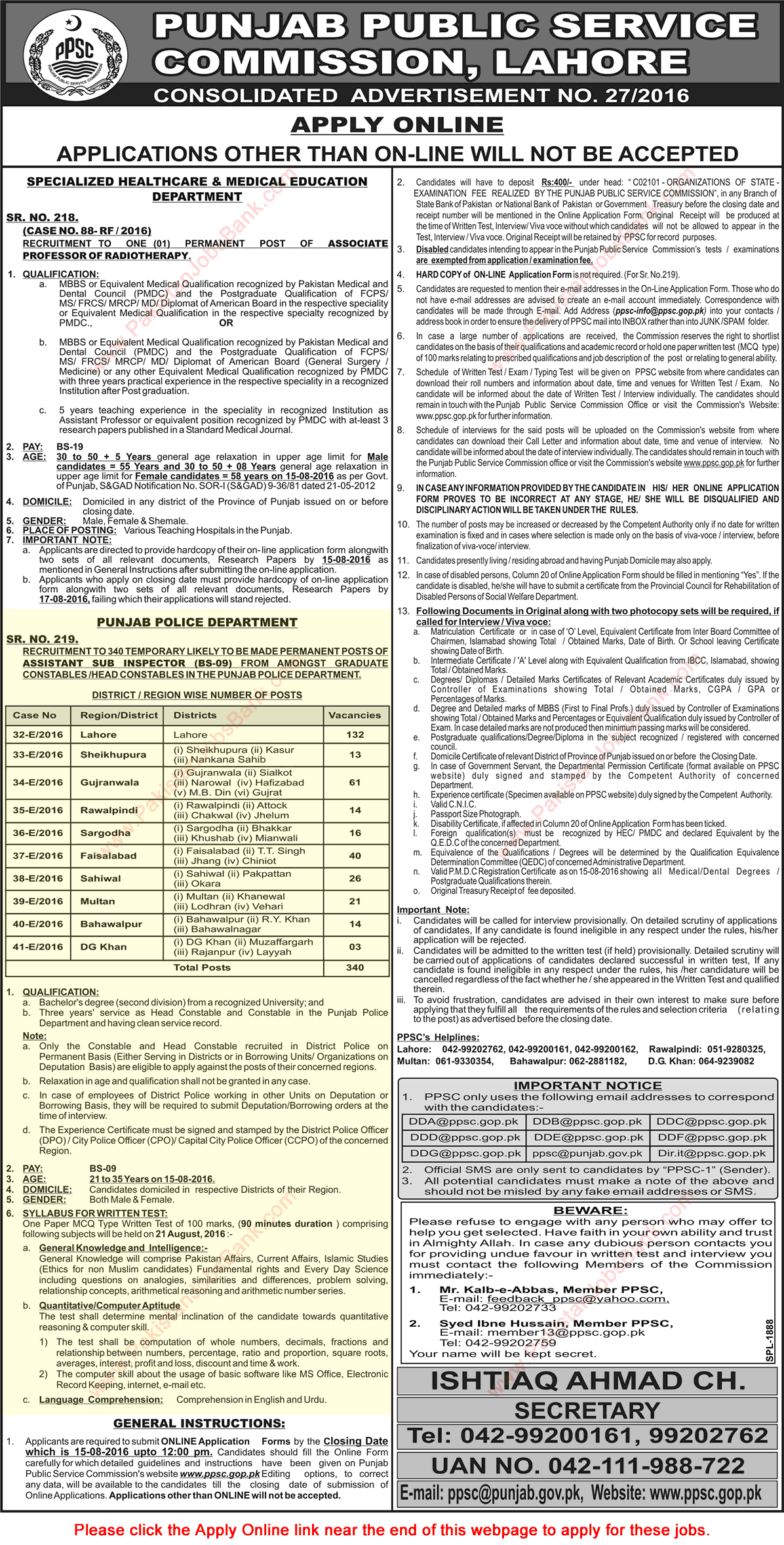 ASI Jobs In Punjab Police July 2016 August For Graduate Head